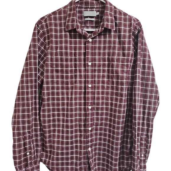 Vince. Men's Classic Fit Plaid Button Down Shirt Size Med Maroon White Pockets‎ - Picture 2 of 13